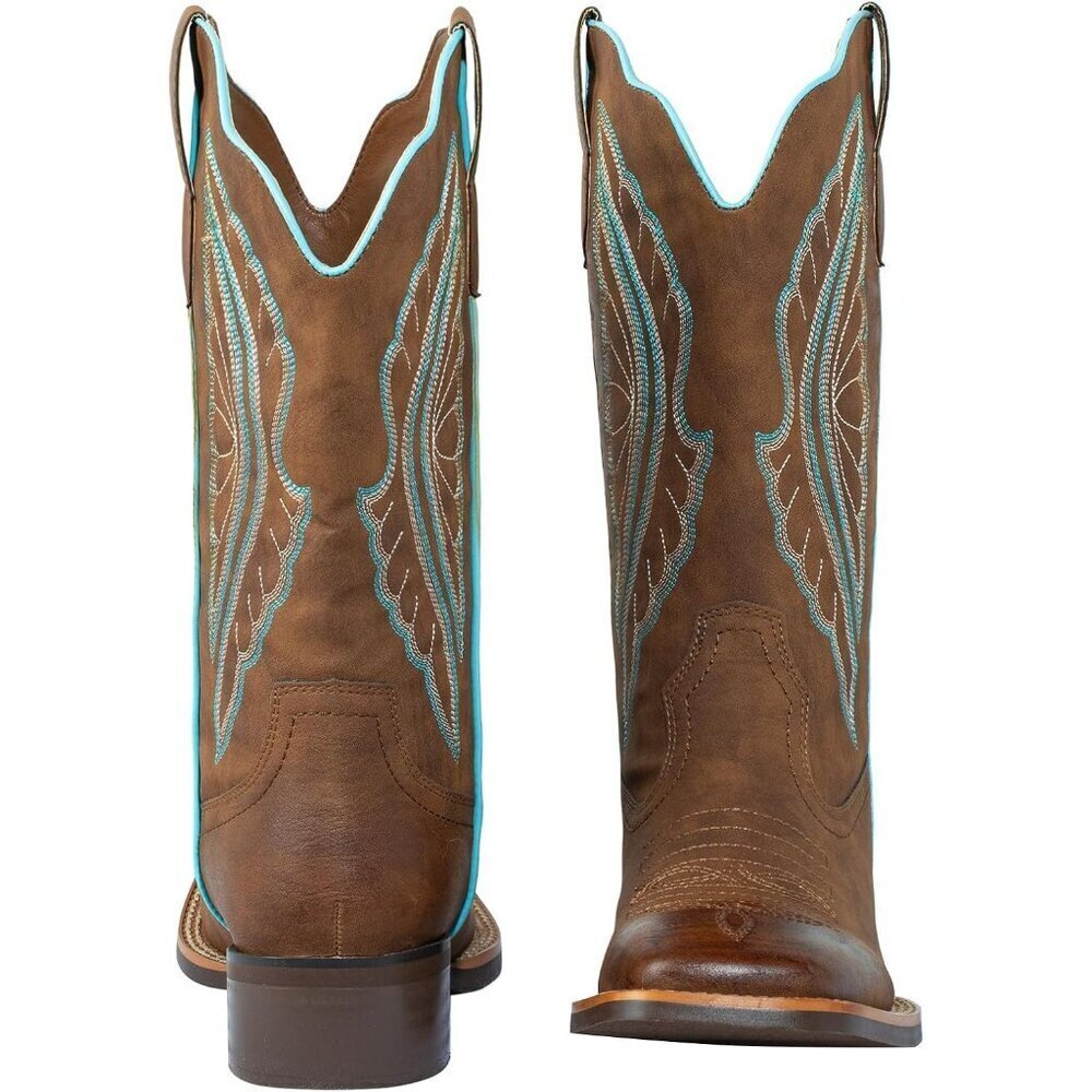 SheSole Western Boots Women's Brown Tan Faux Leather Square Toe Wide Mid Calf - Picture 2 of 9